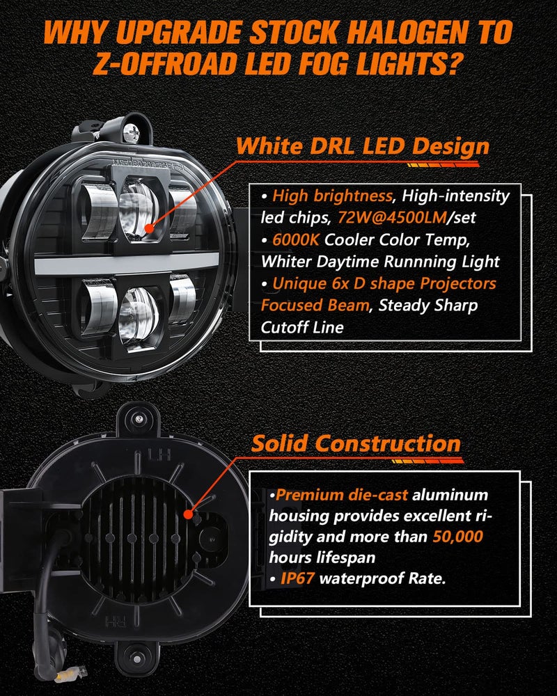 Z-OFFROAD DOT Approved LED Fog Light Assembly w/White DRL Compatible with Dodge Ram 1500 2002-2008 Dodge Ram 2500/3500 2003-2009 -1 Pair Black - Image 3