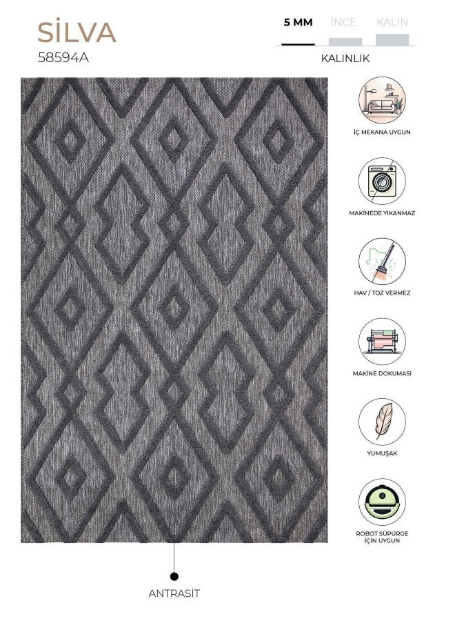 Koza Hali Silva Anthracite Carpet Washable Carpet Balcony Carpet Living Room Hallway Bedroom Carpet 58594A 120 x 180