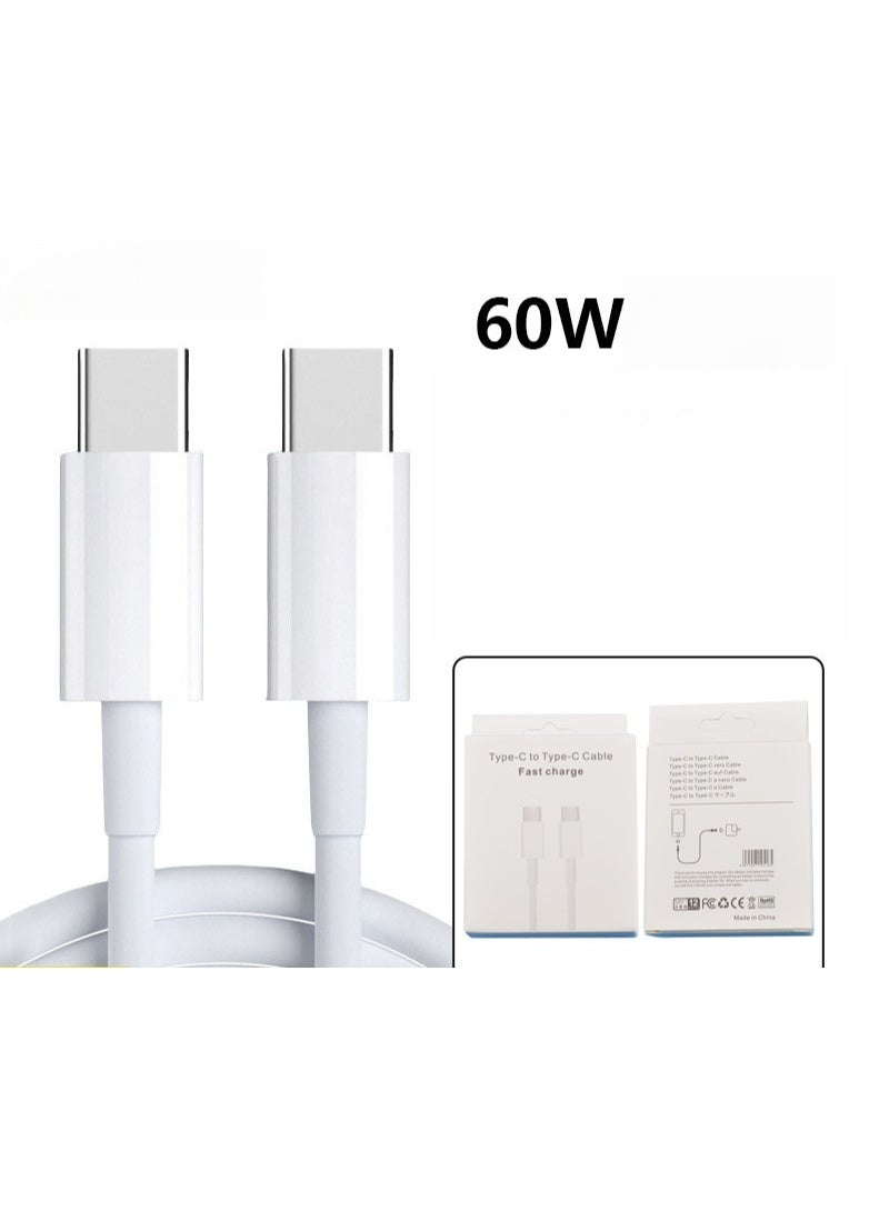 BASEMO 60W PD Fast Charging Cable, 1.5M White USB-C to USB-C, Safe Charger for Apple iPhone 16/17 Series, iPad & Mac Devices - Image 2
