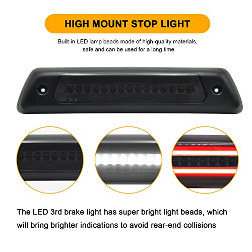 Mynoway Smoked Lens LED 3rd Third Brake Light Replacement for 2009-2014 F150 & Rapt0r Model, IP67 Waterproof Rear Cab High Mount Stop Lamp with Sealing Gasket, Ventilation Holes - Image 4