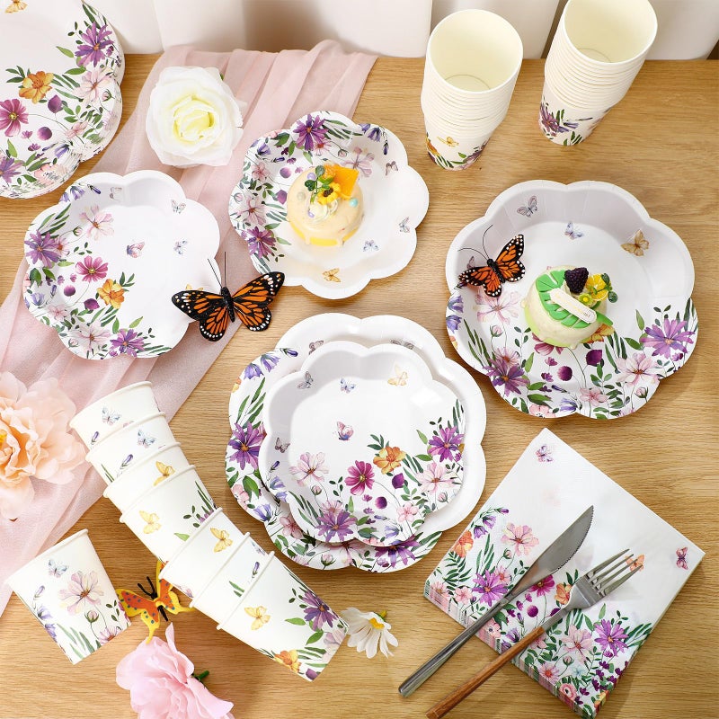 Newtay 250 Pcs Spring Floral Disposable Plates and Napkins Wildflower Paper Tableware Set for 50 Guests Paper Plates Napkins Cups for Wedding Birthday Baby Shower Party Supplies - Image 4