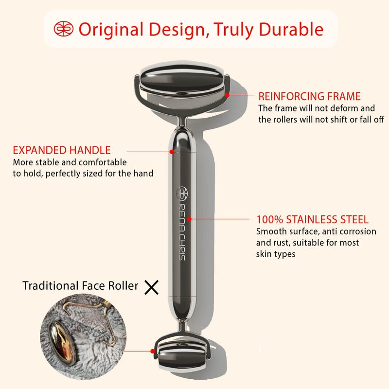 Rena Chris Gua Sha and Face Roller Set: Anti-Breakage Stainless Steel Roller for Long-Lasting Use, Jawline Sculpting and Puffiness Reducing, Gua Sha Facial Tools for Self Care Gift (Silver) - Image 2
