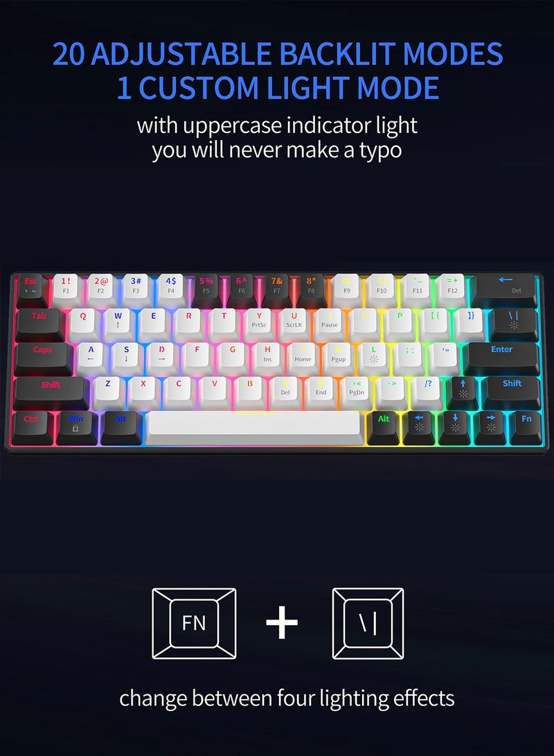 زيجفريند لوحة مفاتيح ألعاب سلكية 60%، لوحة مفاتيح ألعاب غشائية صغيرة بإضاءة خلفية RGB 20، فائقة الصغر، مقاومة للماء، مناسبة لأجهزة الكمبيوتر/الماك/اللاب توب/ويندوز، سهلة الحمل في رحلات العمل، لون أبيض وأسود - Image 4