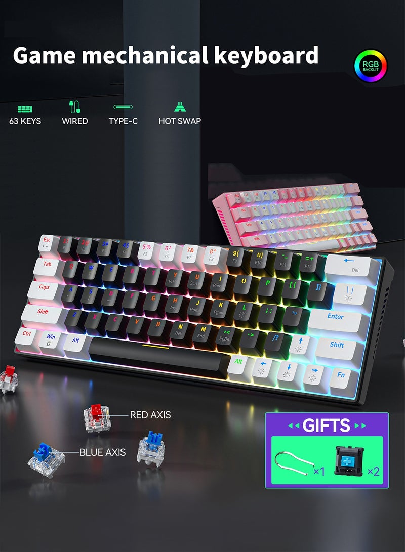 زيجفريند لوحة مفاتيح ألعاب سلكية 60%، لوحة مفاتيح ألعاب غشائية صغيرة بإضاءة خلفية RGB 20، فائقة الصغر، مقاومة للماء، مناسبة لأجهزة الكمبيوتر/الماك/اللاب توب/ويندوز، سهلة الحمل في رحلات العمل، لون أبيض وأسود - Image 3