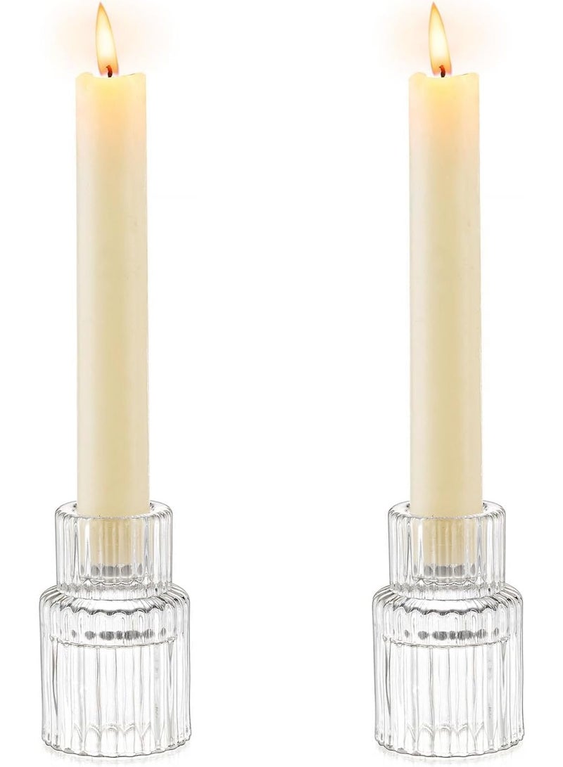 Glass Candle Holder for Candlestick, 2Pcs Clear Small Tapered Wedding Christmas Decor Bulk for Candle Sticks Party Table Living Room Dinner Advent Gift Centrepiece Decoration - Image 1