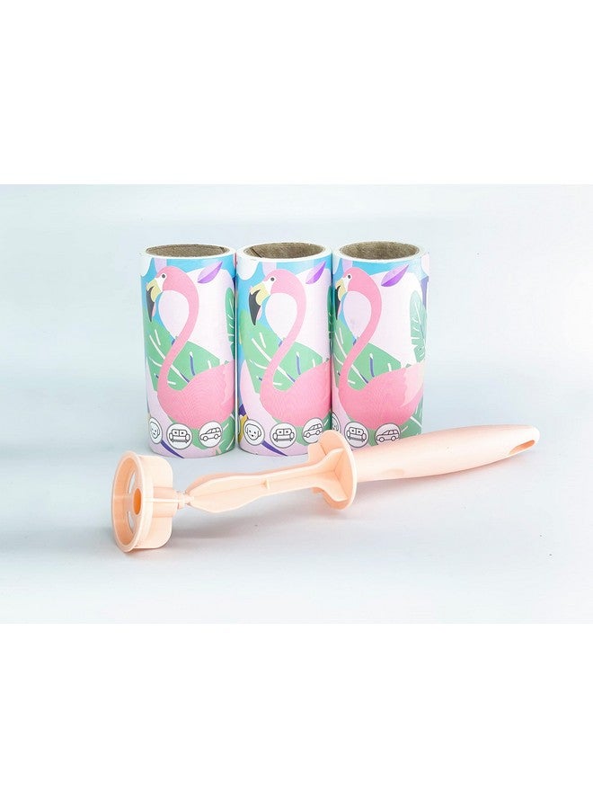 House of Quirk Lint Rollers Brush Reusable Sticky Picker Cleaner Roller Easy-Tear Sheets Pet Hair Lint Roller 10cm Sheet Set of 3 Rolls 180 Sheets, 60 Sheets Each roll - Pink Flamingo - Image 2