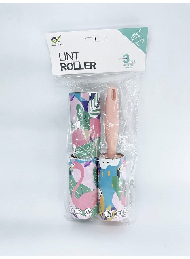 House of Quirk Lint Rollers Brush Reusable Sticky Picker Cleaner Roller Easy-Tear Sheets Pet Hair Lint Roller 10cm Sheet Set of 3 Rolls 180 Sheets, 60 Sheets Each roll - Pink Flamingo - Image 4