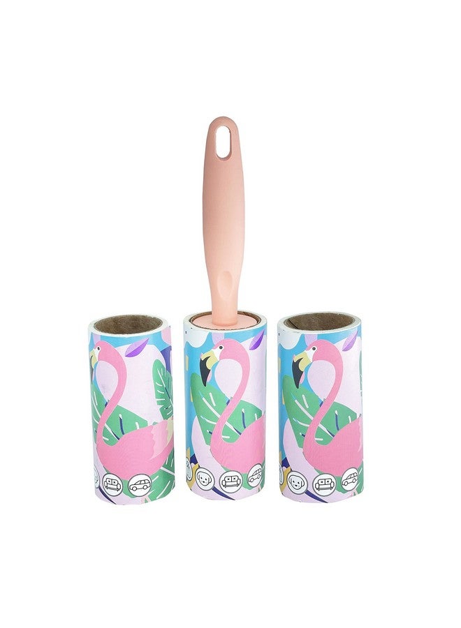 House of Quirk Lint Rollers Brush Reusable Sticky Picker Cleaner Roller Easy-Tear Sheets Pet Hair Lint Roller 10cm Sheet Set of 3 Rolls 180 Sheets, 60 Sheets Each roll - Pink Flamingo - Image 1