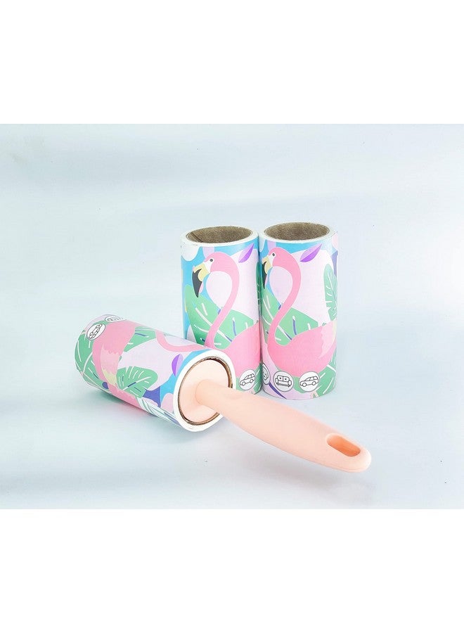 House of Quirk Lint Rollers Brush Reusable Sticky Picker Cleaner Roller Easy-Tear Sheets Pet Hair Lint Roller 10cm Sheet Set of 3 Rolls 180 Sheets, 60 Sheets Each roll - Pink Flamingo - Image 3