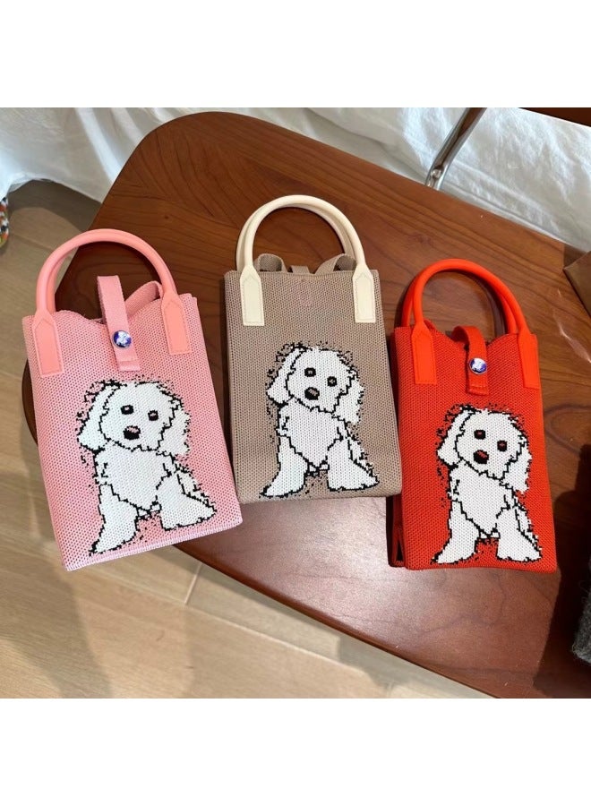Niche Design Cute Panda Knitted Mini Mobile Phone Bag Women's All-match Portable Crossbody Bag Knitted Mobile Phone Bag Single Shoulder-Color:Orange Tulip (mobile Phone Bag)  - Image 4