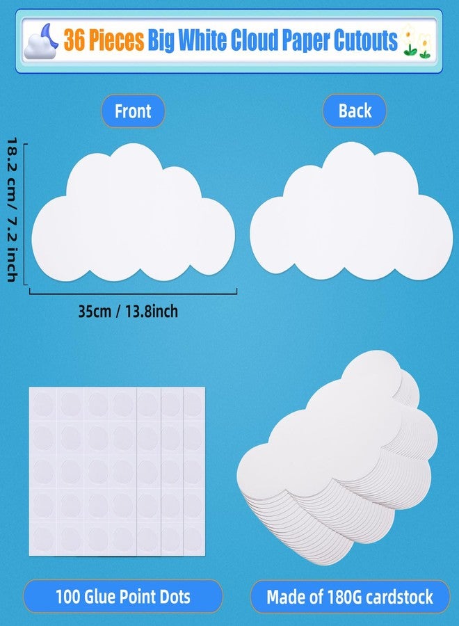 MixTeach 36 Pcs Large White Cloud Cutouts 14 Inch Paper Clouds White Cloud Shape Card Paper Cloud Die Cut Room Decorations for Classroom Bulletin Board Decor Wall Decoration Nursery Playroom Decor - Image 2