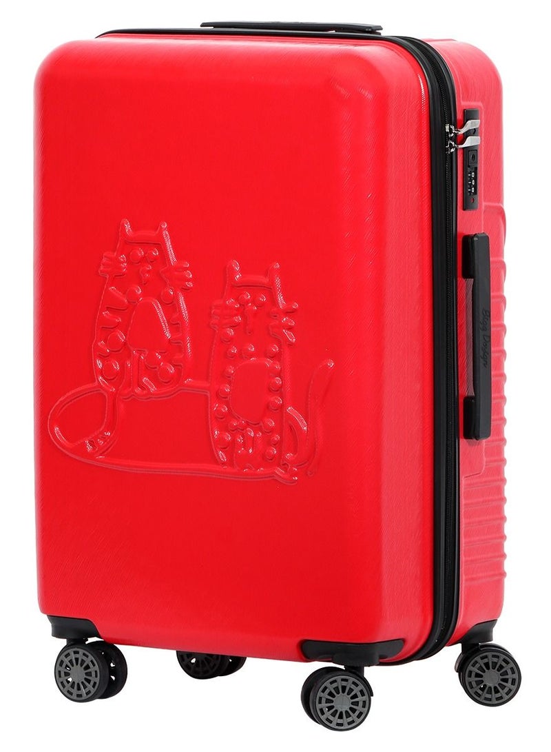 بيج ديزاين حقيبة سفر Biggdesign Cats، حمراء، متوسطة، حقيبة صلبة بعجلات دوّارة، حقائب سفر بنظام قفل، خفيفة الوزن، 24 إنش. - Image 1