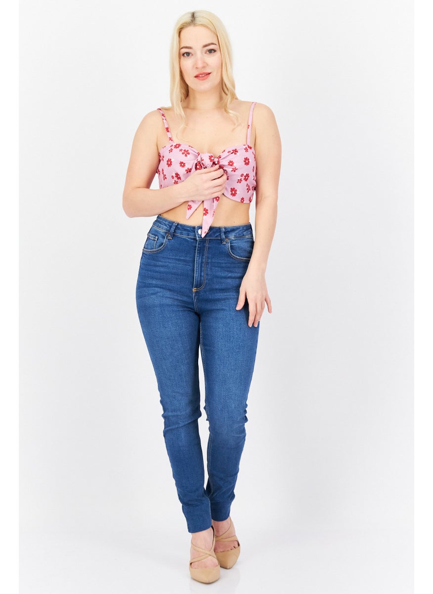 Skinny Dip London Women Tie Neck Sleeveless Floral Print Crop Top, Pink Combo  - Image 4