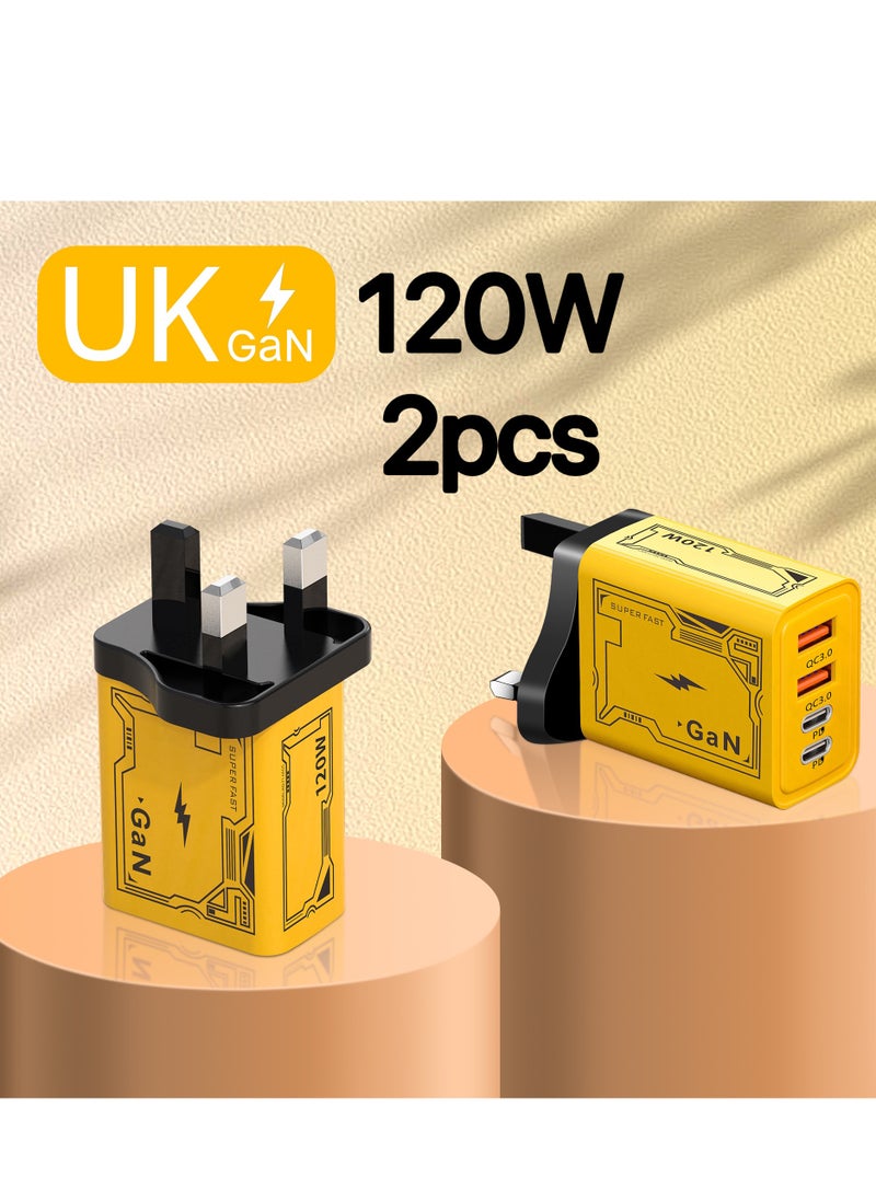 Angmei 2pcs 120W fast charging head multi-port ，2PD+4U mobile phone travel charger adaptor for iPhone xiaomi charger British regulation USB C Wall Fast Charger Block, Type C Charger Fast Charging Blocks PD Power Charger Adapter+QC 3.0 USB Multiport Charger Brick for Phone 16/15/14/13/12 Pro Max, Pad, Galaxy  - Image 1