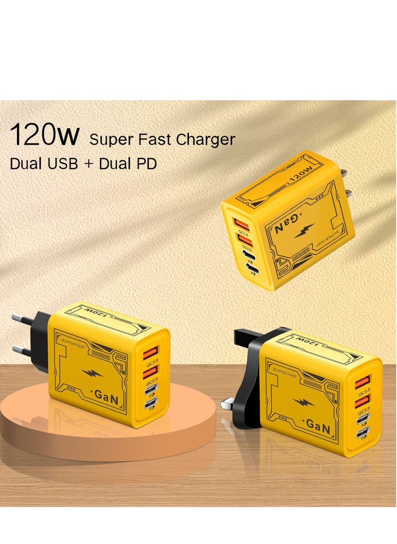 Angmei 2pcs 120W fast charging head multi-port ，2PD+4U mobile phone travel charger adaptor for iPhone xiaomi charger British regulation USB C Wall Fast Charger Block, Type C Charger Fast Charging Blocks PD Power Charger Adapter+QC 3.0 USB Multiport Charger Brick for Phone 16/15/14/13/12 Pro Max, Pad, Galaxy  - Image 2