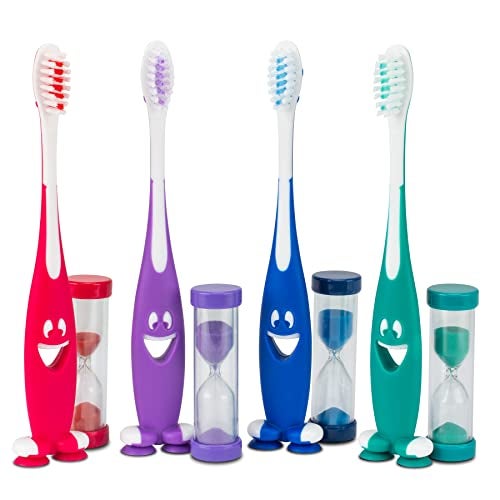 Practicon Brush'n Time Toothbrush Kit for Ages 3-8, Child Toothbrush, 22 Tuft, Soft Bristle, With Suction Cup Base & Timer, 72 Individually Packaged Premium Toothbrushes, Assorted Colors Bulk Pack - Image 4