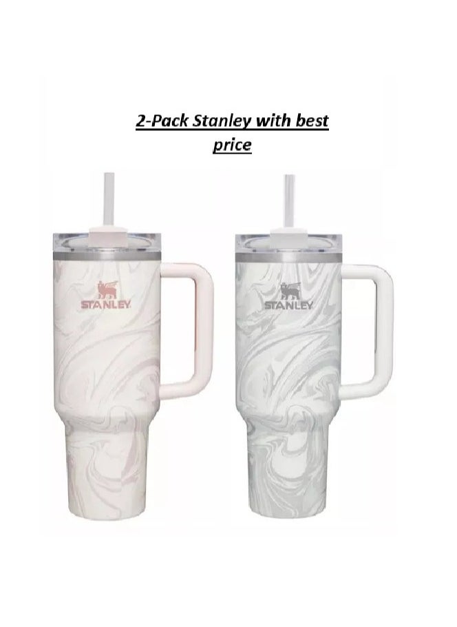 Stanley - 2-Pack Quencher H2.0 FlowState 40oz Stainless Steel Vacuum Insulated Tumblers with Lid & Straw – Rose Quartz & Swirl | Leak-Resistant, Double-Walled Insulation Keeps Drinks Hot for 7 Hours & Cold for 11 Hours | Durable & Ideal for Coffee, Water, Smoothies & On-the-Go Hydration - Image 1