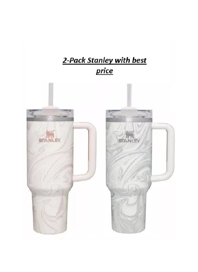 Stanley - 2-Pack Quencher H2.0 FlowState 40oz Stainless Steel Vacuum Insulated Tumblers with Lid & Straw – Rose Quartz & Swirl | Leak-Resistant, Double-Walled Insulation Keeps Drinks Hot for 7 Hours & Cold for 11 Hours | Durable & Ideal for Coffee, Water, Smoothies & On-the-Go Hydration - Image 1