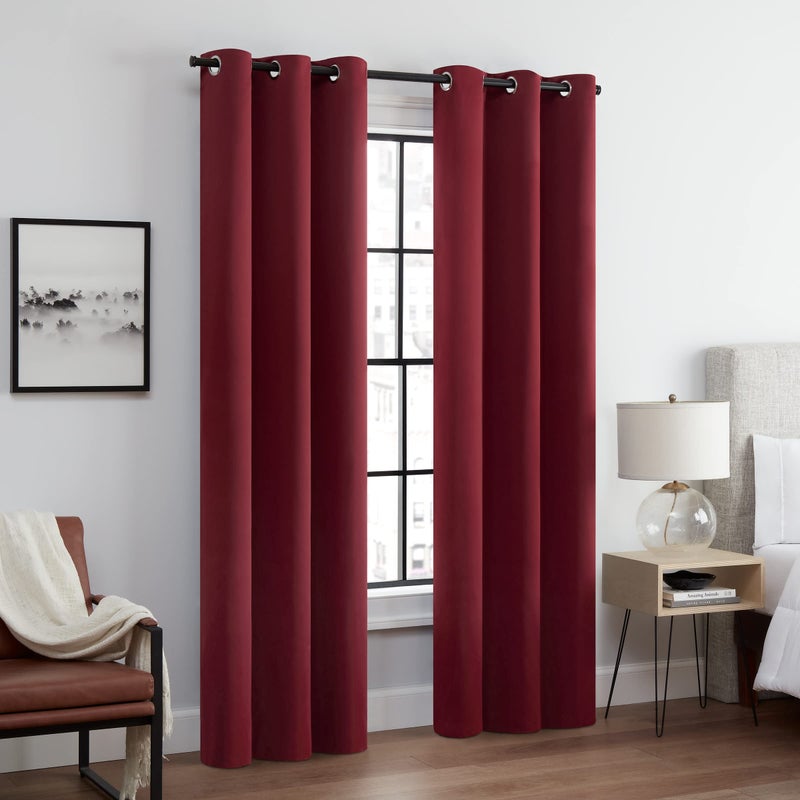 ECLIPSE Andover Solid Tripleweave Thermal Blackout Grommet Curtains for Bedroom 2 Panels 42 in x 84 in Red