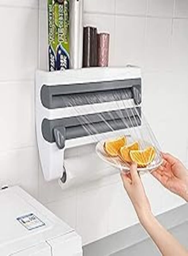 Wall Mounted Paper Towel Holder, Sopaline Holder for 3 Rolls, Spice Pot Holder, Kitchen Dispenser with Very Sharp Blades for Kitchen, Garage or Office