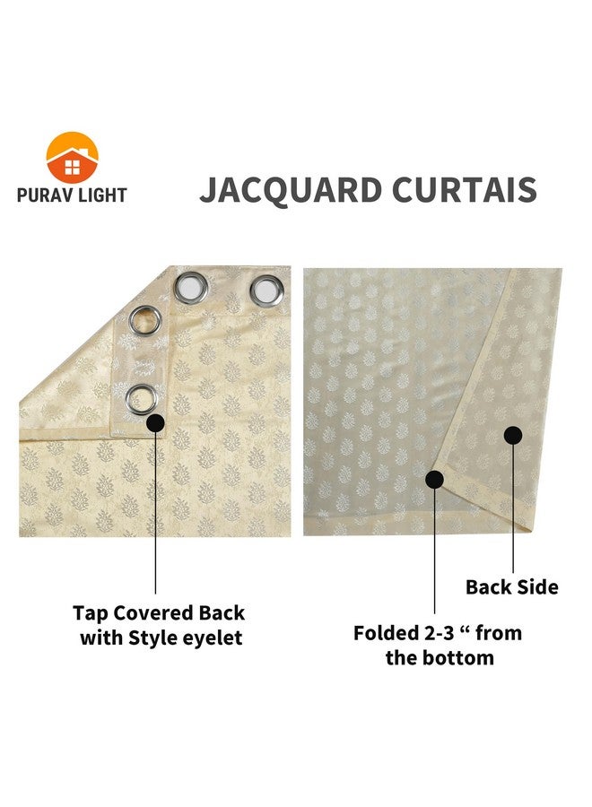 Purav Light Floral Design Jacquard Blackout Jute Curtains for Door 9 Feet Living Room Bedroom, Cream - Set of 2 - Image 3