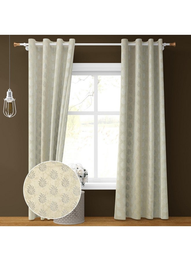 Purav Light Floral Design Jacquard Blackout Jute Curtains for Door 9 Feet Living Room Bedroom, Cream - Set of 2 - Image 1