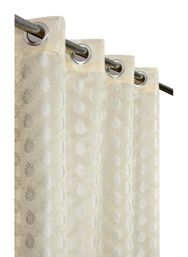 Purav Light Floral Design Jacquard Blackout Jute Curtains for Door 9 Feet Living Room Bedroom, Cream - Set of 2 - Image 4