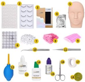 LASHVIEW Eyelash Extension Kit with Mannequin Head Practice Exercise Set Training Lash Extension Supplies for Beginners Include Individual Lashes Glue Tweezers and Training Lashes