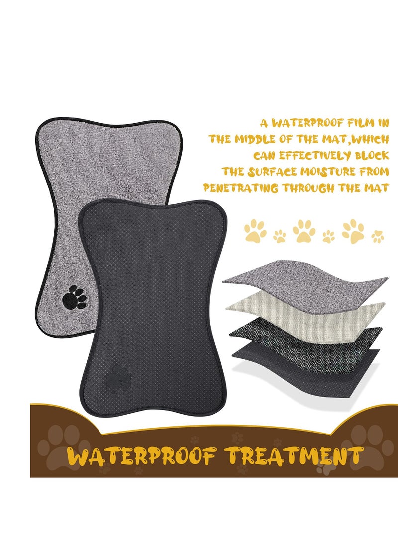 2Pcs Dog Mat for Food and Water Bone Shape Dog Cat Mats Non-Slip Pet Feeding Mat for Under Dog Bowls Embroidered Microfiber Pet Bowl Mat Water Absorbent Cat Feeding Mat for Dog Pet Supplies 2 Colors - Image 3