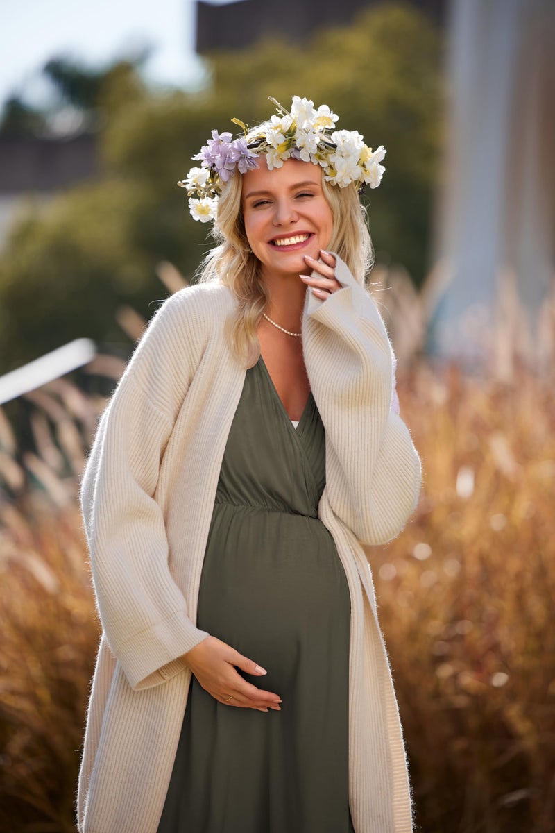 Ekouaer 3 in 1 Labor/Delivery/Hospital Gown Maternity Dress Nursing Nightgown Sleepwear for Breastfeeding, Army Green, Medium - Image 4