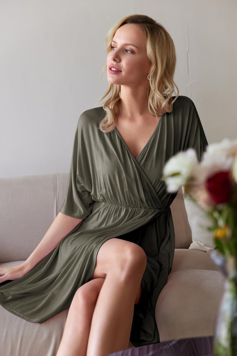 Ekouaer 3 in 1 Labor/Delivery/Hospital Gown Maternity Dress Nursing Nightgown Sleepwear for Breastfeeding, Army Green, Medium - Image 3