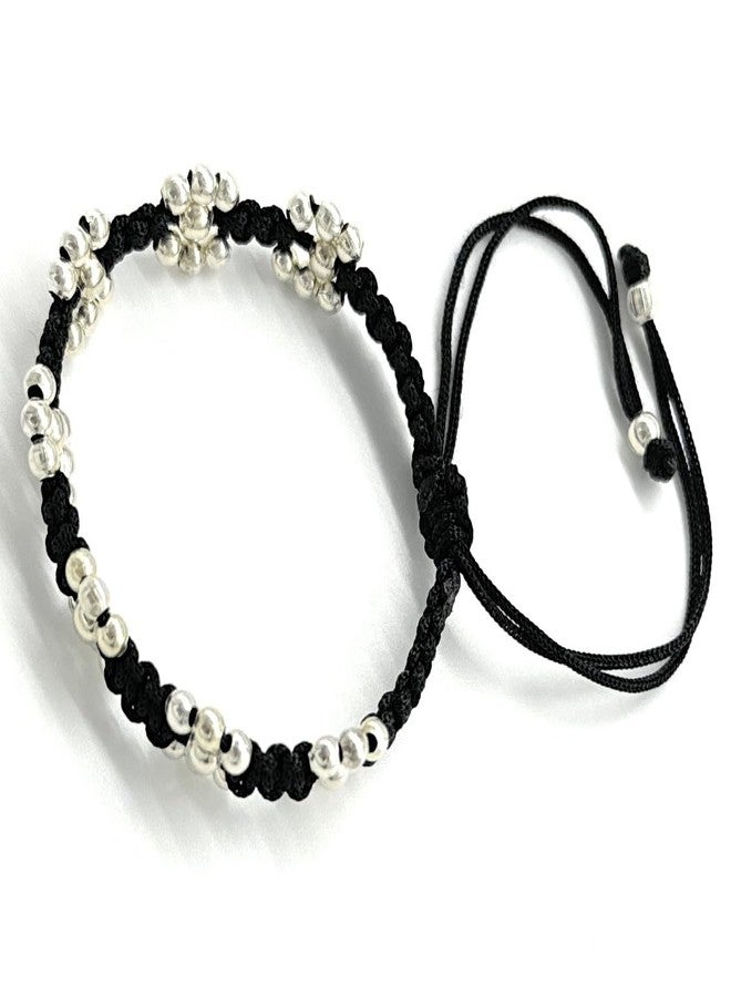 Jyokrish Handmade Adjustable Black Silk Thread metal beads Flower design Anklet For Women | girls | Nazariya |Payal | Free Size |Single leg | Beads work - Image 2
