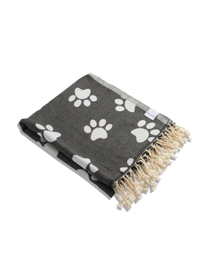 InfuseZen Turkish Towel - Reversible Paw Print Design - 100% Organic Cotton, Soft, Lightweight, Absorbent - Quick Dry, Sand Free Beach Peshtemal - for Dog & Cat Lover- Bath, Pool, Gym - Black/White - Image 1