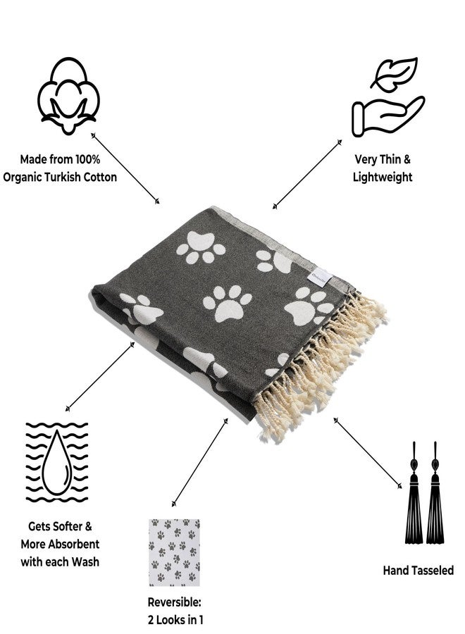 InfuseZen Turkish Towel - Reversible Paw Print Design - 100% Organic Cotton, Soft, Lightweight, Absorbent - Quick Dry, Sand Free Beach Peshtemal - for Dog & Cat Lover- Bath, Pool, Gym - Black/White - Image 2