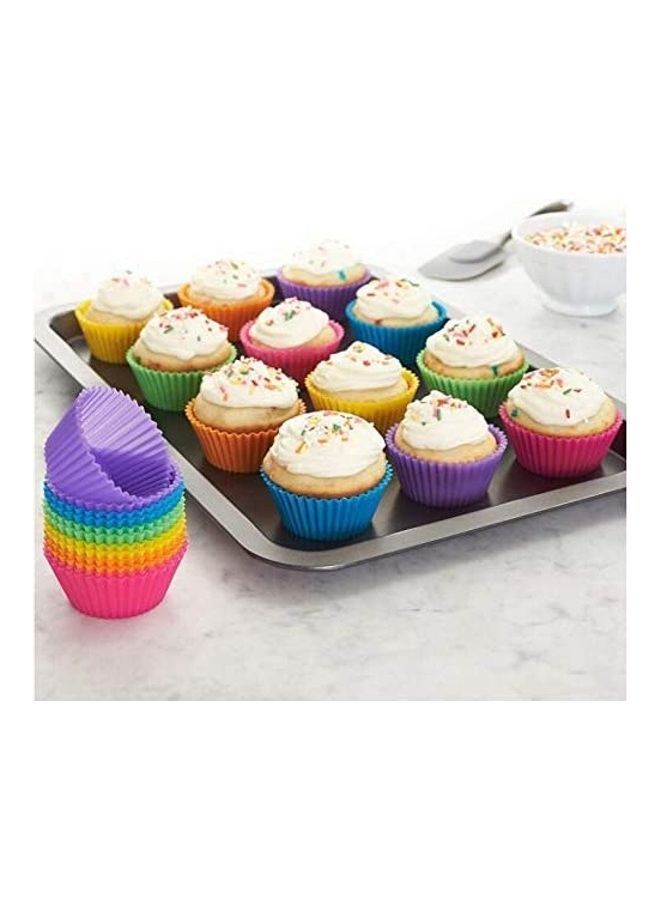 NIBEMINENT 12-Piece Muffin Colourful Round Shape Silicone Cupcake Mould Multicolour 7cm - Image 1