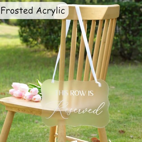 Puremigo 2 Pack This Row Is Reserved Sign for Wedding Set Frosted Acrylic Wedding Ceremony Seating Chairs Aisle Decor Table Signs - Image 4