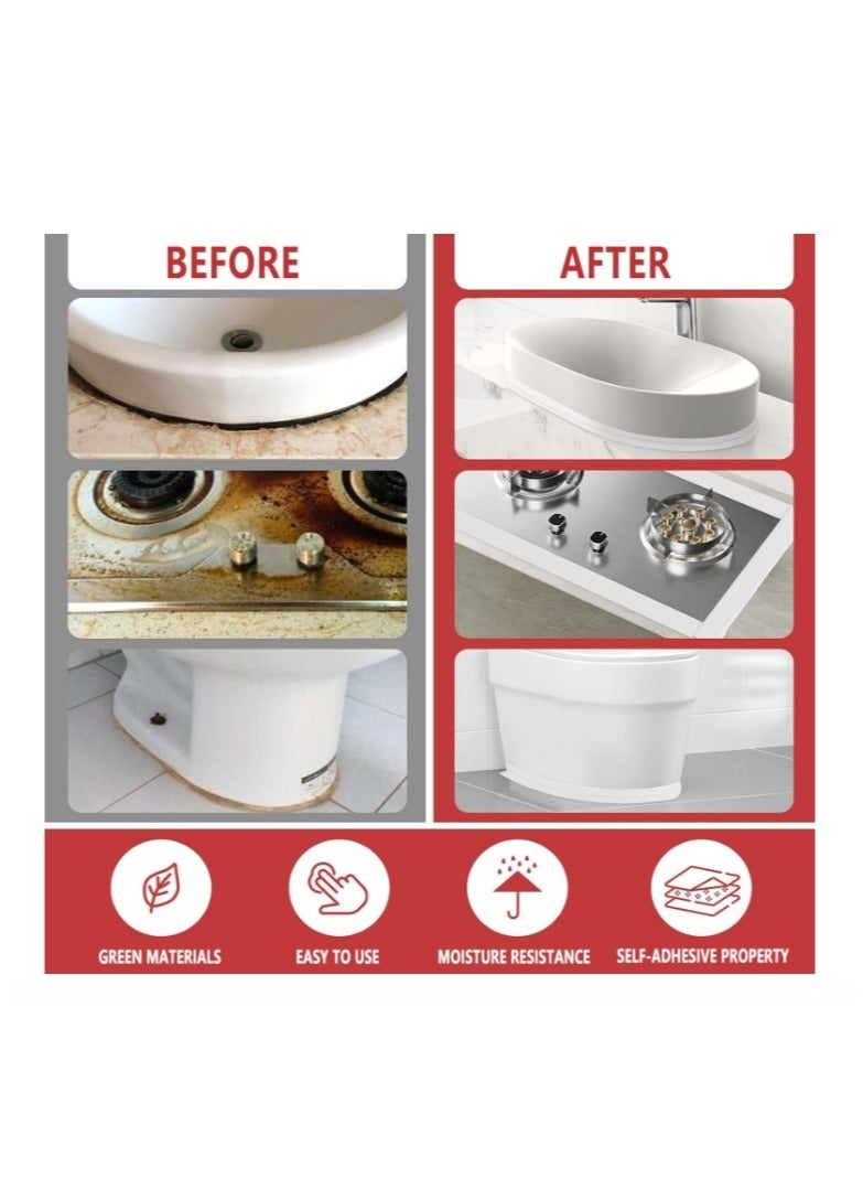الواحة-TH 2 لفافة من شريط السد المقاوم للماء باللون الأبيض - شريط سد ذاتي اللصق، شريط مانع تسرب سيليكوني مقاوم للماء لحوض الاستحمام والمرحاض والمطبخ - واقي لحواف سطح العمل مع أداة سد - Image 2