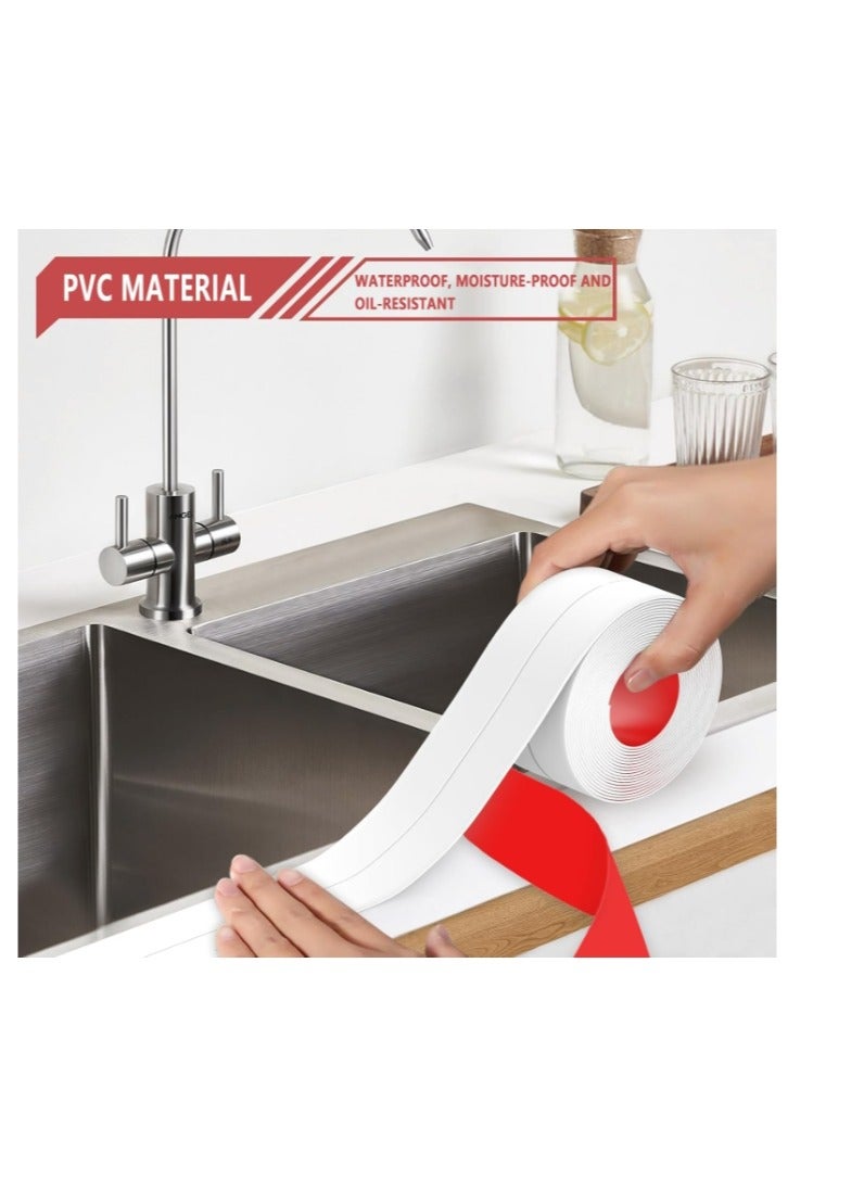 الواحة-TH 2 لفافة من شريط السد المقاوم للماء باللون الأبيض - شريط سد ذاتي اللصق، شريط مانع تسرب سيليكوني مقاوم للماء لحوض الاستحمام والمرحاض والمطبخ - واقي لحواف سطح العمل مع أداة سد - Image 3