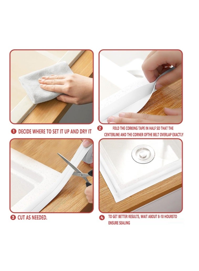 الواحة-TH 2 لفافة من شريط السد المقاوم للماء باللون الأبيض - شريط سد ذاتي اللصق، شريط مانع تسرب سيليكوني مقاوم للماء لحوض الاستحمام والمرحاض والمطبخ - واقي لحواف سطح العمل مع أداة سد - Image 5