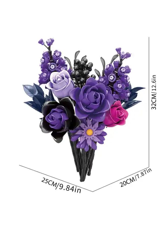 طقم زهور DIY إبداعي مكون من 822 قطعة من الورد الأرجواني المكعبات للديكور المنزلي كهدية - Image 4