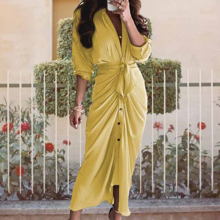 Women's V-Neck Print Tie Casual Dress - Image 3