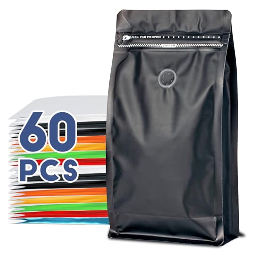 ODDIER Coffee Bags with Valve60pcs32 oz2 lb Vented Coffee Beans Packaging Bags High Barrier Aluminumed Foil Flat Bottom Heat Sealed Side Zipper Resealable Storage Bag for Home or BusinessBlack - Image 2