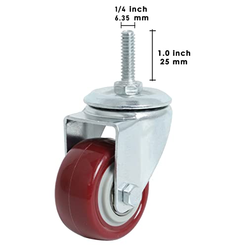 Finnhomy Swivel Caster Wheels 2 Inch Heavy Duty Threaded Stem Casters 1/4" - 20 x 1 Set of 4 for Wire Shelve Wheels PU Load Bearing 800 Lbs Anti-wear Smooth Casters, Red - Image 3