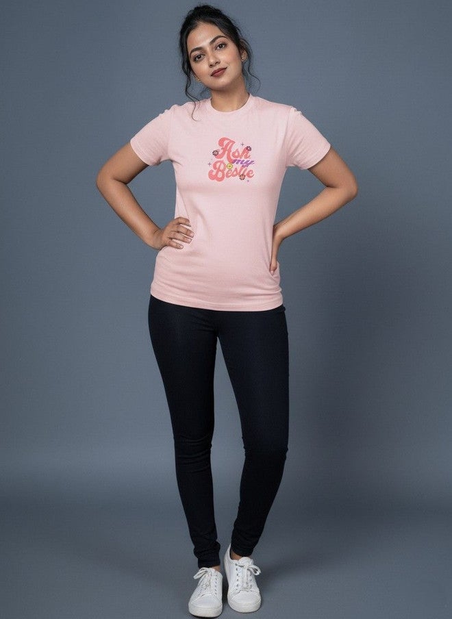 OUTLAWS Women's Pink Typography Printed T-shirt with Round Neck and Short Sleeves - Image 4