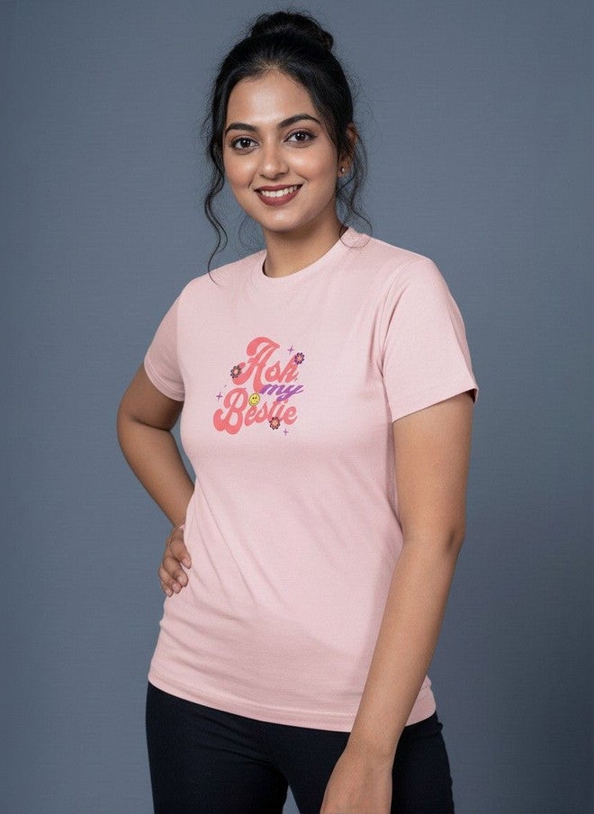 OUTLAWS Women's Pink Typography Printed T-shirt with Round Neck and Short Sleeves - Image 5