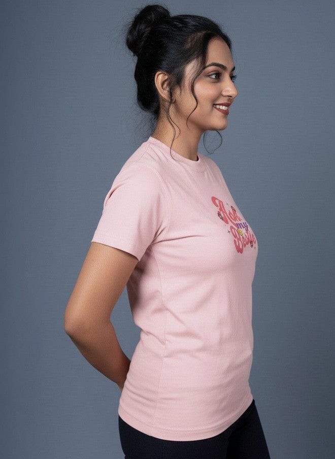 OUTLAWS Women's Pink Typography Printed T-shirt with Round Neck and Short Sleeves - Image 3