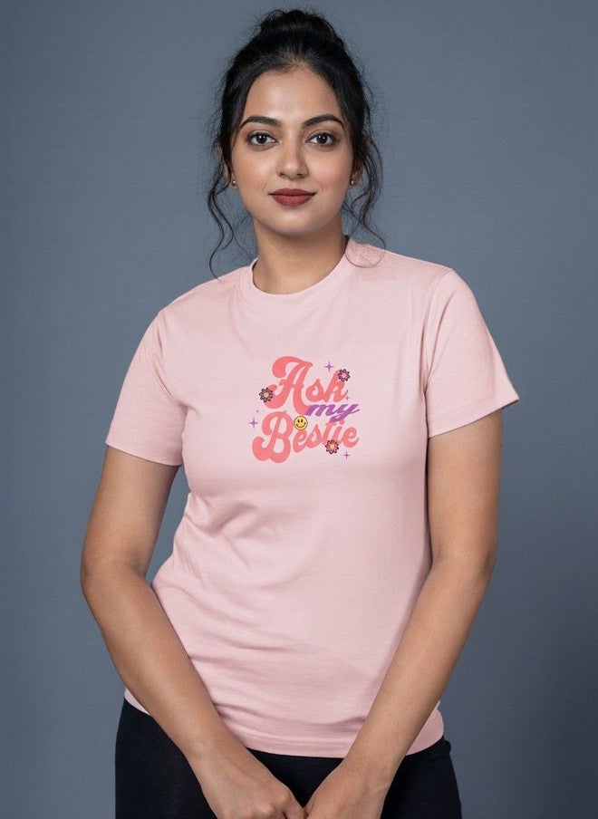 OUTLAWS Women's Pink Typography Printed T-shirt with Round Neck and Short Sleeves - Image 2