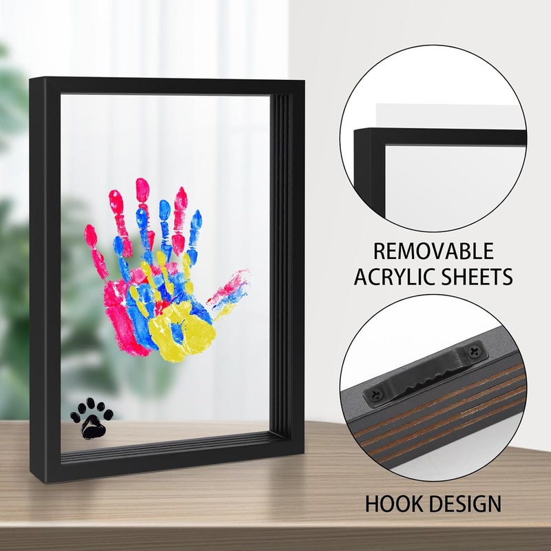 lasuroa Family Handprint Kit Transparent Baby Kid Photo Frame Wooden Colorful Craft Clear Picture Keepsake Expecting  Newborn Parent Gift for After Infant Birth Home Decoration with 6 Acrylic PaintBlack - Image 4