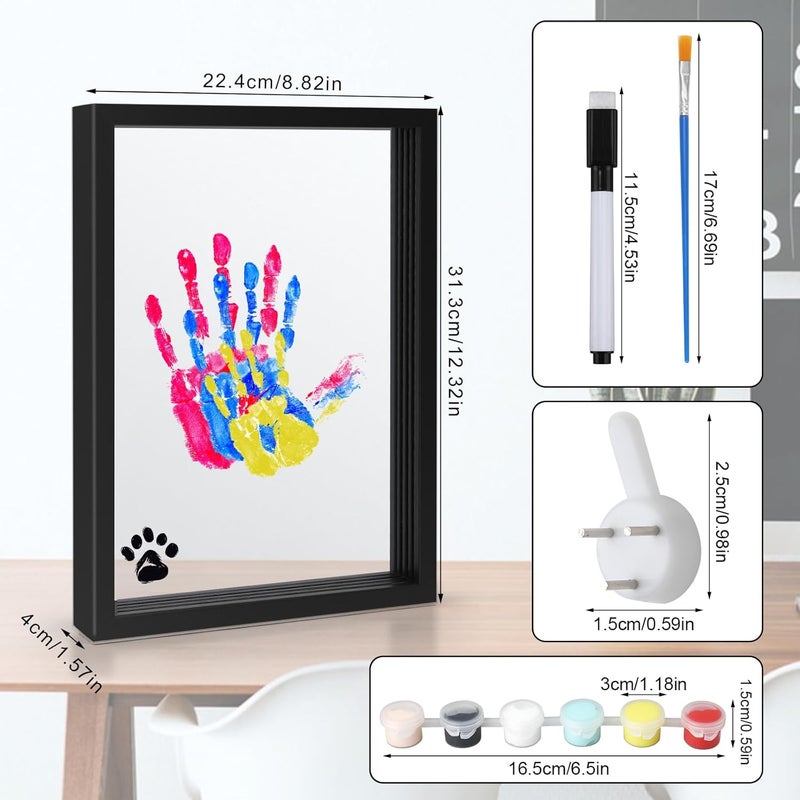 lasuroa Family Handprint Kit Transparent Baby Kid Photo Frame Wooden Colorful Craft Clear Picture Keepsake Expecting  Newborn Parent Gift for After Infant Birth Home Decoration with 6 Acrylic PaintBlack - Image 3