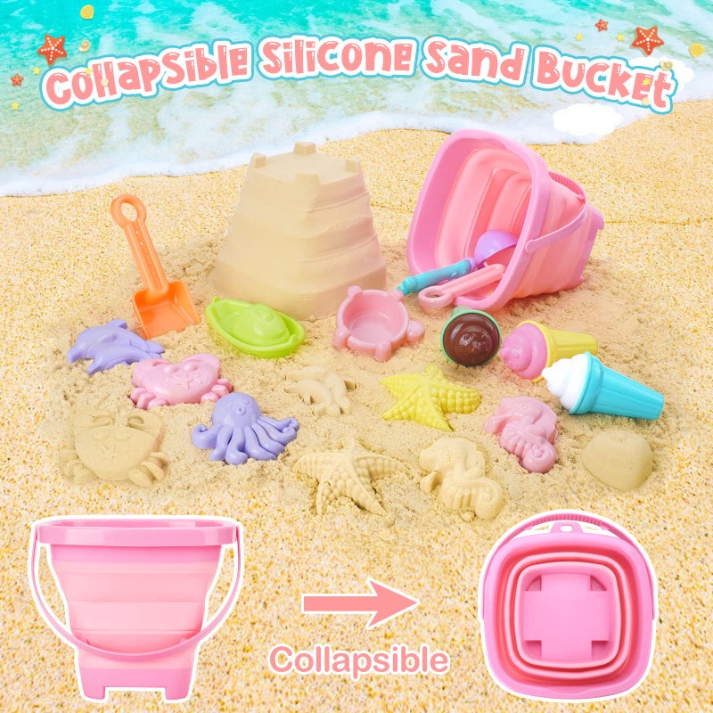 REZUCREY Beach Toys, Ice Cream Sand Toys for Toddlers, with Collapsible Bucket and Shovels for Kids with Bag, Travel Toys for Boys Baby Girls Age 3 4 5 6 7 8+ - Image 2